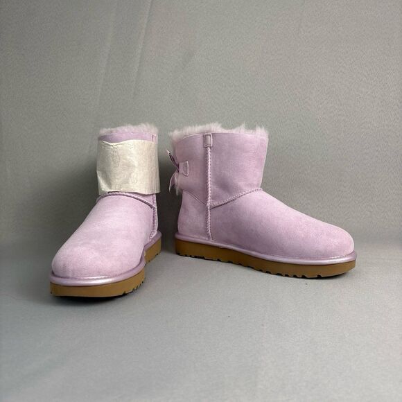 New Women's Sz 8 UGG Boots Bailey Bow Metallic LRFG Lavendar Fog Sold Out Rare! - Picture 4 of 12